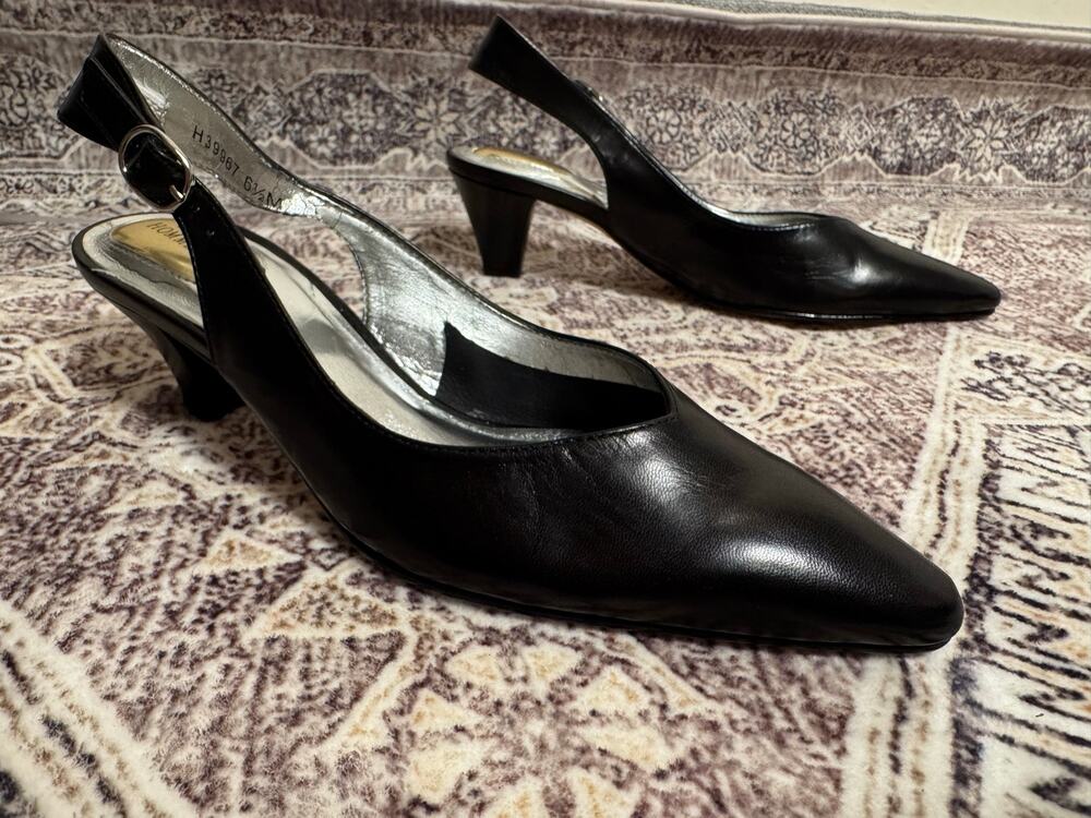 Size 6.5 Ros Hommerson Slingback Kitten Heels in Black Genuine Leather